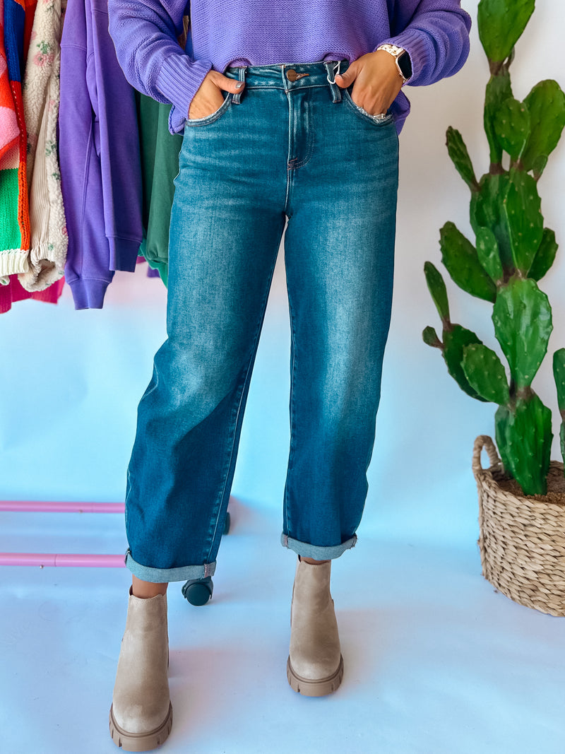 Risen High Rise Crop Mild Barrel Jeans