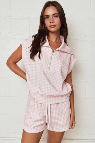 So Easy Gingham Zip Up Top Short Set - West Avenue