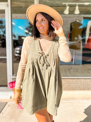 Miranda Sleeveless Denim Romper - Olive