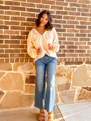 Oversized Cream Knit Hoodie