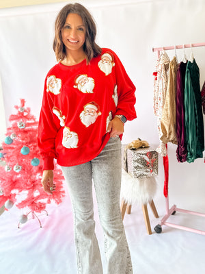 Red Santa Sequins And Fur Embroidery Sweatshirt