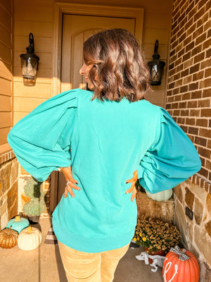 Turquoise Bubble Sleeve Top