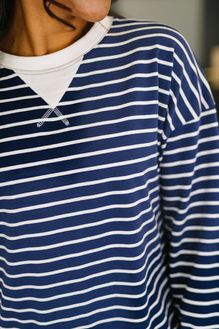 Almost Therapeutic Drop Shoulder Pullover in Navy - West Avenue