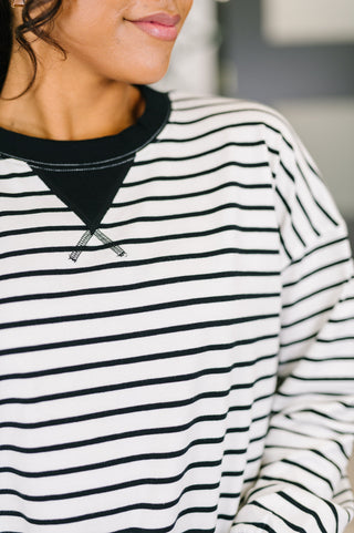 Almost Therapeutic Drop Shoulder Pullover in White and Black - West Avenue