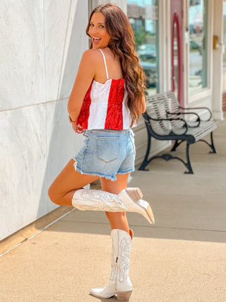Red & White Sequin Cami - West Avenue