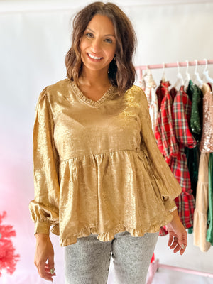 Gold Metallic Baby Doll Top