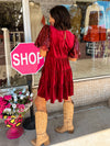 Under The Christmas Tree Velvet Dress - Burgundy