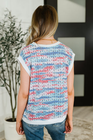 Blurred Beauty Textured Knit Top in Blue, Red and White - West Avenue
