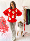 Red Santa Sequins And Fur Embroidery Sweatshirt