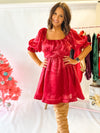 Santa Baby Puff Sleeve Christmas Dress - Burgundy