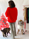 Red Santa Sequins And Fur Embroidery Sweatshirt