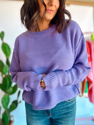 Lavender Cropped Knit Hoodie