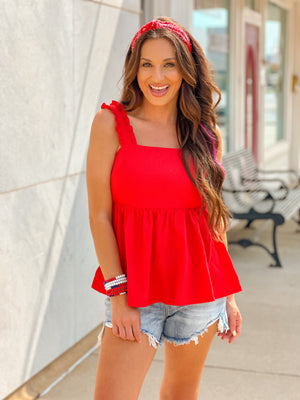 Ruffle Detailed Sleeveless Top - Red