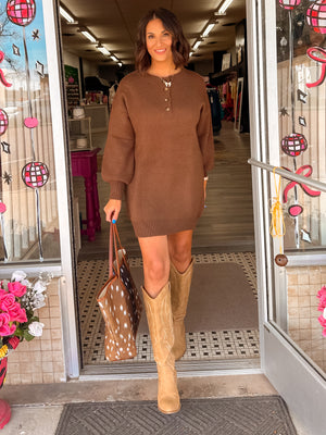 Coffee Bean Knit Sweater Dress