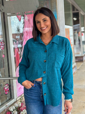 Teal Brushed Button Up