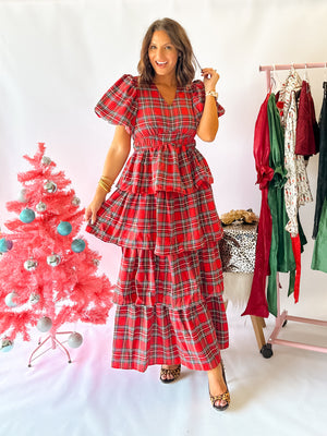 Christmas Angel Plaid Maxi Dress