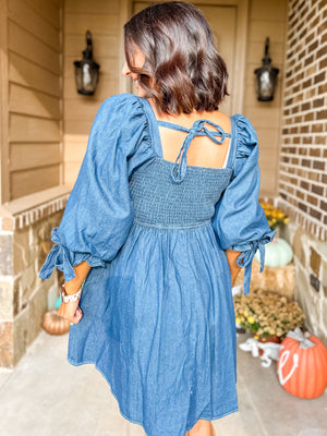 Smocked Denim Dress