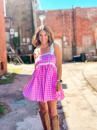 Take Me Away Gingham Print Dress - West Avenue