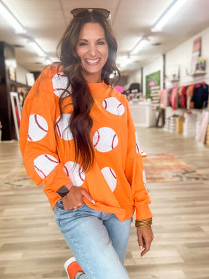 Queen Of The Ballfield Orange Baseball Sweater