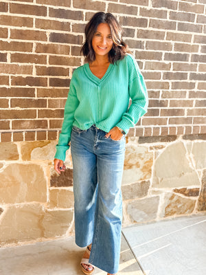 Seafoam V Neck Knit Top