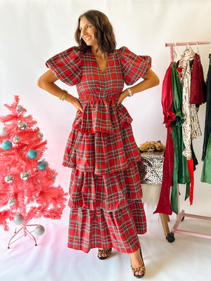 Christmas Angel Plaid Maxi Dress