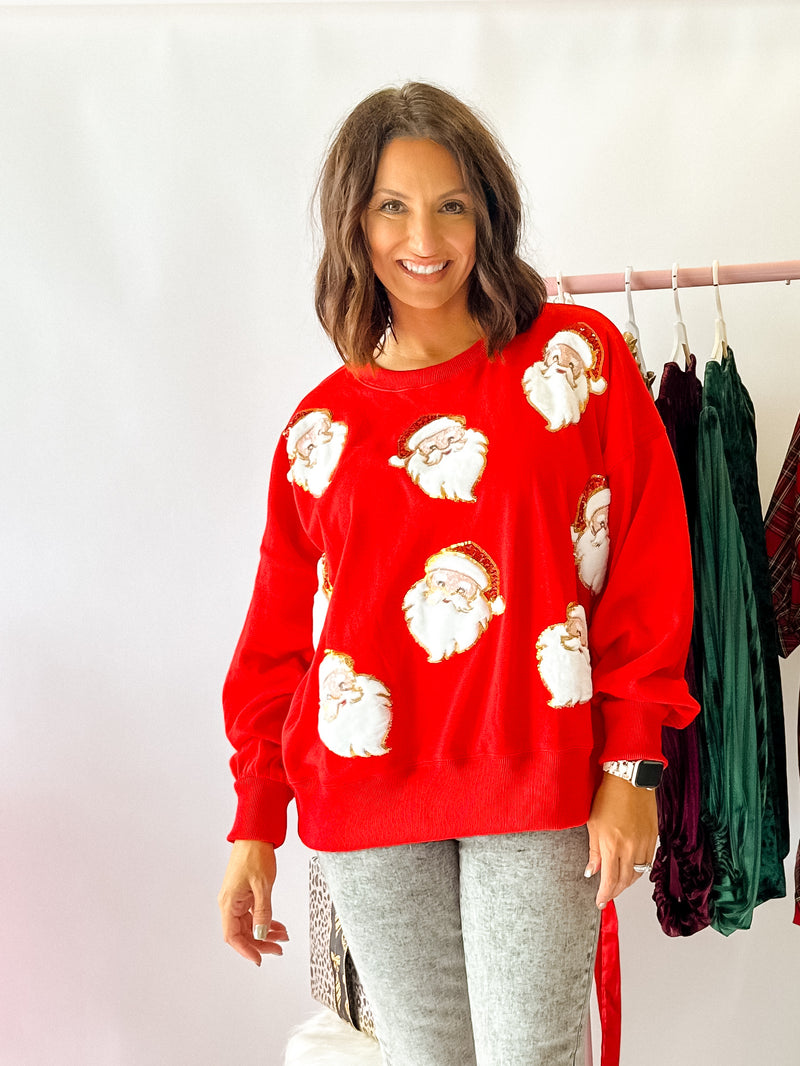 Red Santa Sequins And Fur Embroidery Sweatshirt