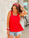 Ruffle Detailed Sleeveless Top - Red