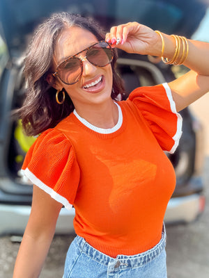 Orange Ruffle Sleeve Top