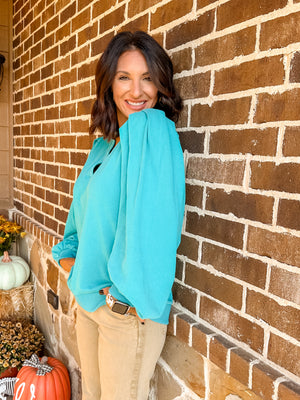 Turquoise Bubble Sleeve Top