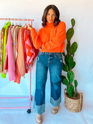 Neon Lights Cropped Turtleneck - Neon Orange