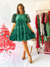 Under The Christmas Tree Velvet Dress - Hunter Green