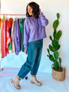 Lavender Cropped Knit Hoodie