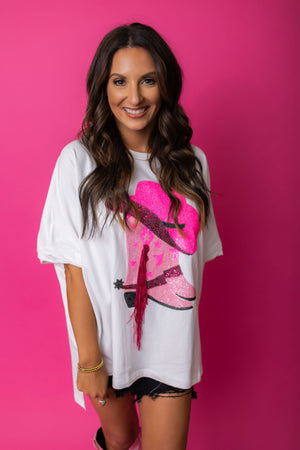 Boots And Hat Sequin Tee