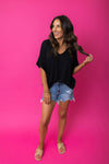 Black V Neck Top Dolman Top