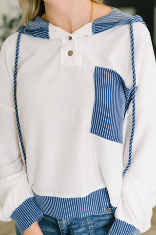 Here for Now Color Block Hoodie in Blue - West Avenue