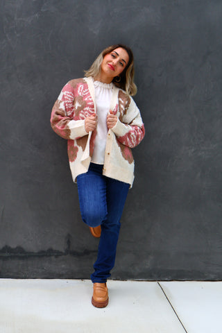 Flower Print Button Down Cardigan - West Avenue