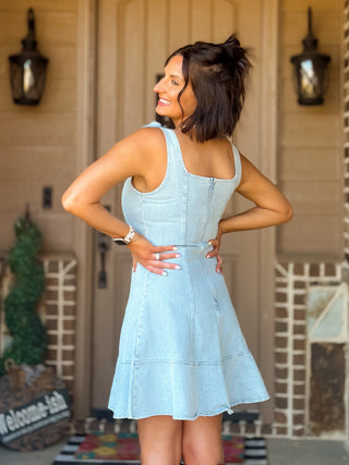 Quinn 3D Floral Appliqué Denim Mini Dress - West Avenue