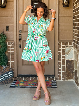 Luck or Something Floral Stripe Tie Dress - West Avenue