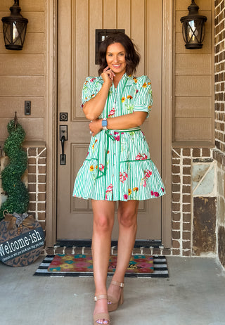 Luck or Something Floral Stripe Tie Dress - West Avenue