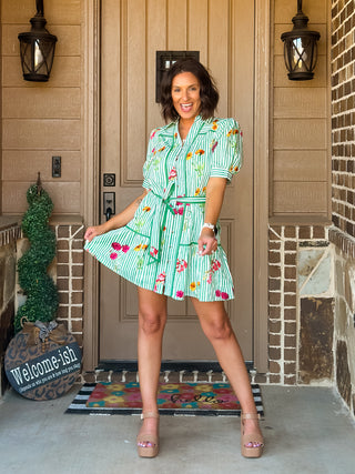 Luck or Something Floral Stripe Tie Dress - West Avenue
