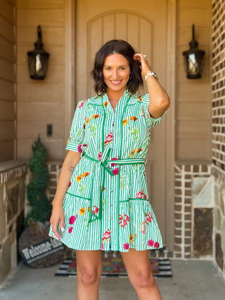 Luck or Something Floral Stripe Tie Dress - West Avenue
