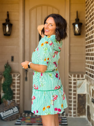Luck or Something Floral Stripe Tie Dress - West Avenue