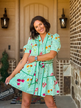 Luck or Something Floral Stripe Tie Dress - West Avenue