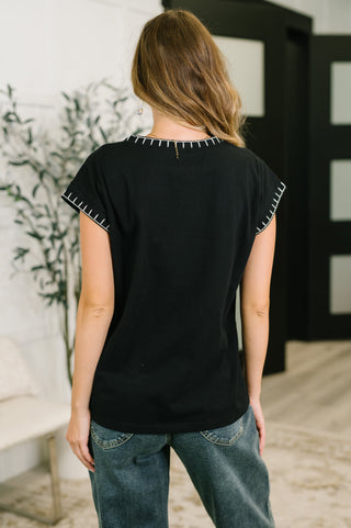 Little Details Trim Detail Top in Black - West Avenue