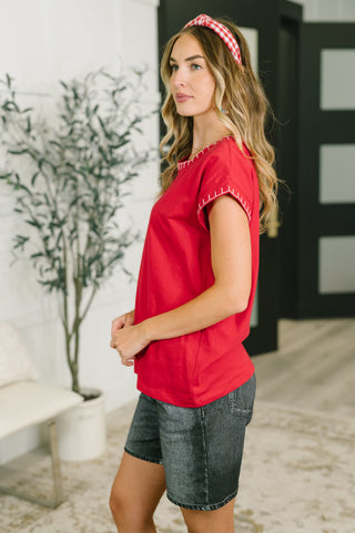 Little Details Trim Detail Top in Ruby - West Avenue