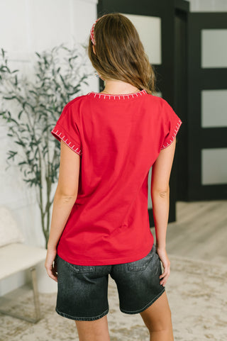 Little Details Trim Detail Top in Ruby - West Avenue