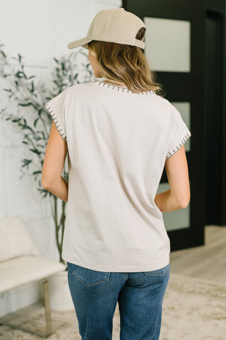 Little Details Trim Detail Top in Sand Beige - West Avenue