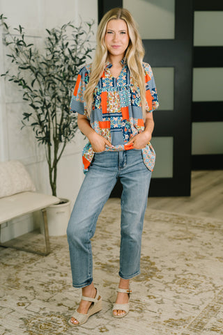 Pardon Me Patchwork Puff Sleeve Blouse - West Avenue