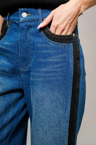 Western Two Tone Panel Wide Denim Jeans - West Avenue