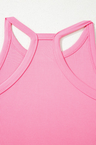 Sachet Pink Ribbed Racerback Tank & Wide-Leg Sweatpants Set - West Avenue